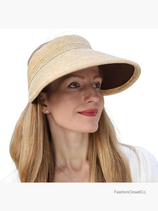 Wide Brim Sun Hat Straw Sun Visor with Ponytail Hole UPF 50 Foldable Beach main image 4